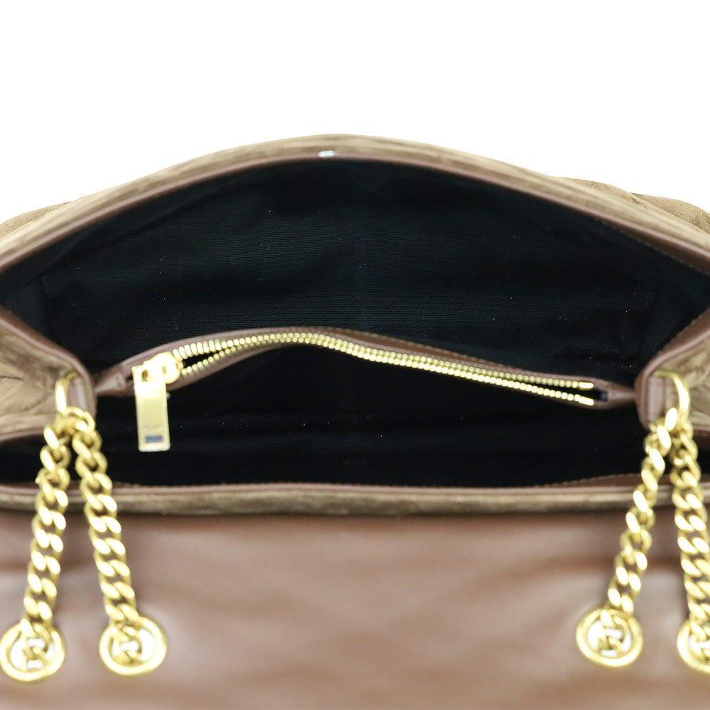 Saint Laurent Medium Lou Matelassé Bark Brown Suede Shoulder Bag