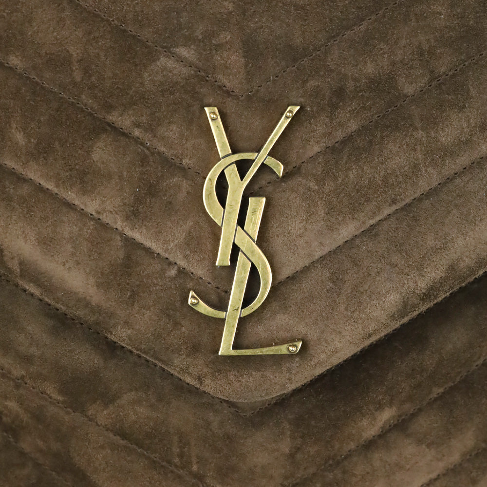 Saint Laurent Medium Lou Matelassé Bark Brown Suede Shoulder Bag