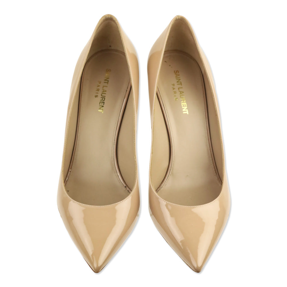 Saint Laurent Nude Mid Heel Leather Vernice Chiffon Heel