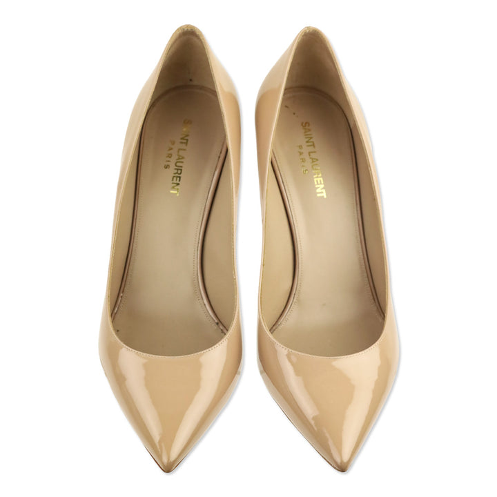 Saint Laurent Nude Mid Heel Leather Vernice Chiffon Heel