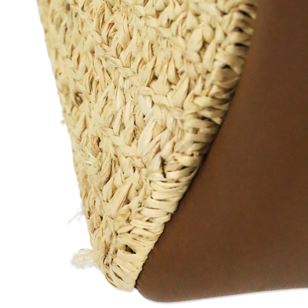 Saint Laurent Pale Brown Raffia and Brick Leather Le 5 À 7 Supple Small Shoulder Bag