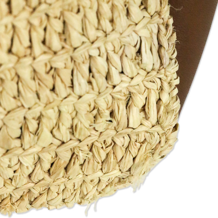 Saint Laurent Pale Brown Raffia and Brick Leather Le 5 À 7 Supple Small Shoulder Bag