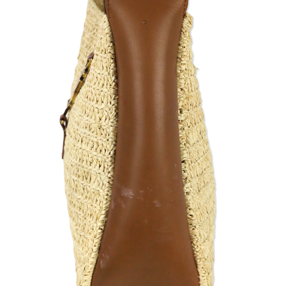 Saint Laurent Pale Brown Raffia and Brick Leather Le 5 À 7 Supple Small Shoulder Bag