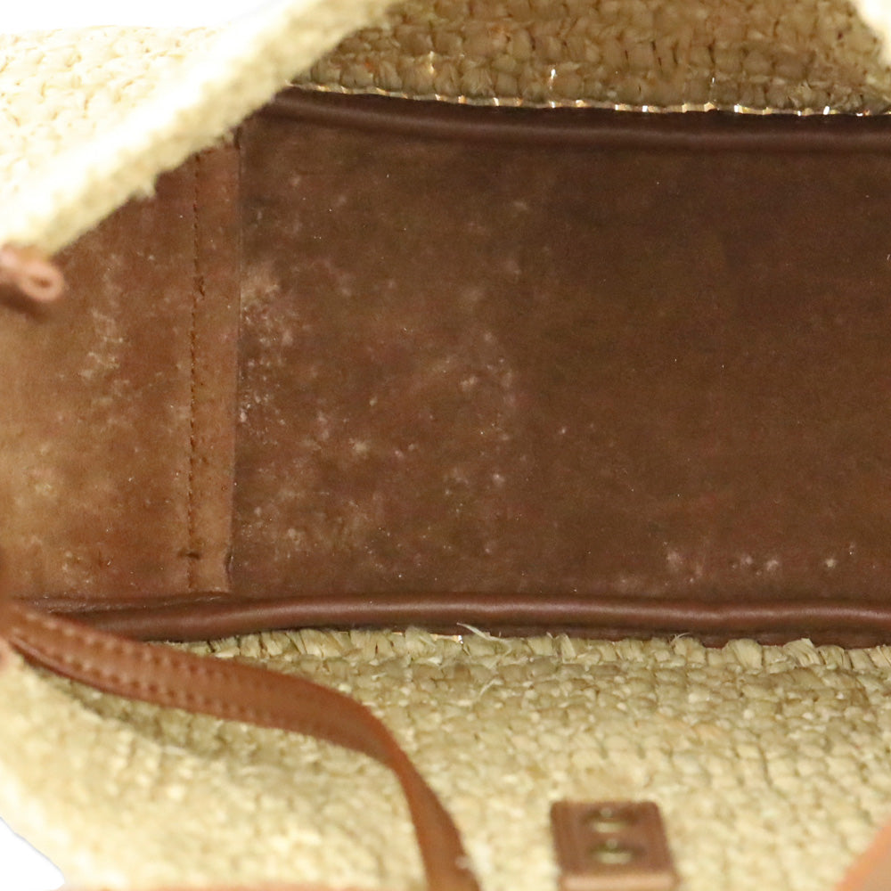 Saint Laurent Pale Brown Raffia and Brick Leather Le 5 À 7 Supple Small Shoulder Bag