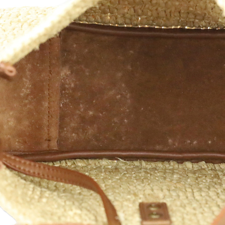 Saint Laurent Pale Brown Raffia and Brick Leather Le 5 À 7 Supple Small Shoulder Bag