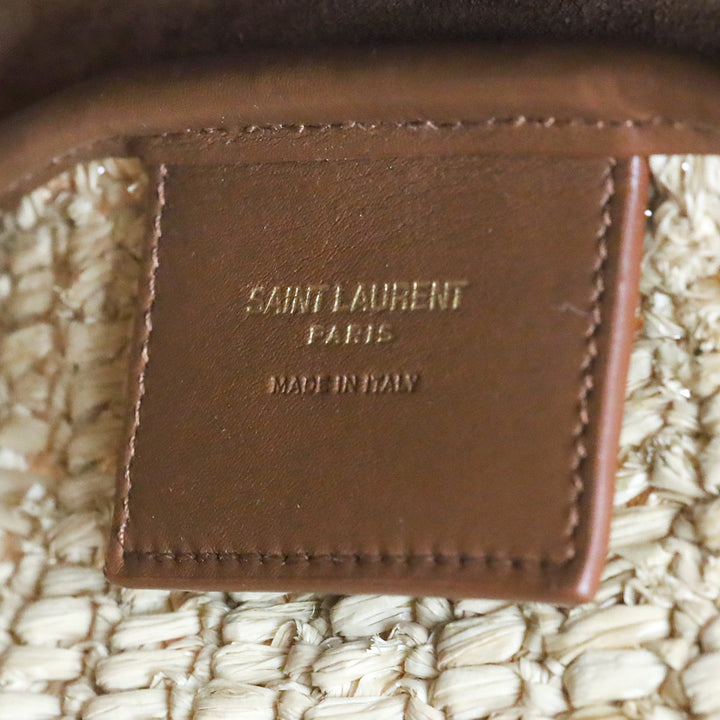 Saint Laurent Pale Brown Raffia and Brick Leather Le 5 À 7 Supple Small Shoulder Bag