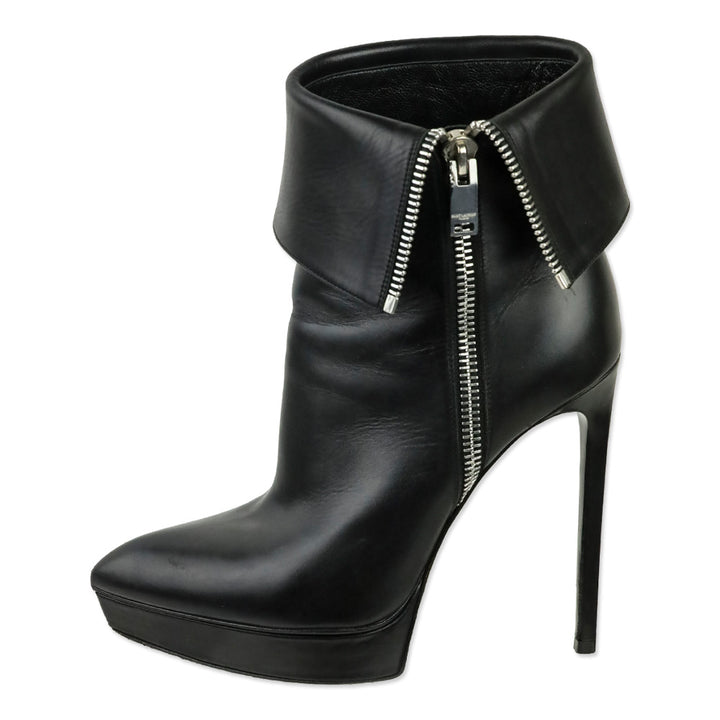 Saint Laurent Paris Black Leather Zip Foldover Janis 105 Ankle Boots