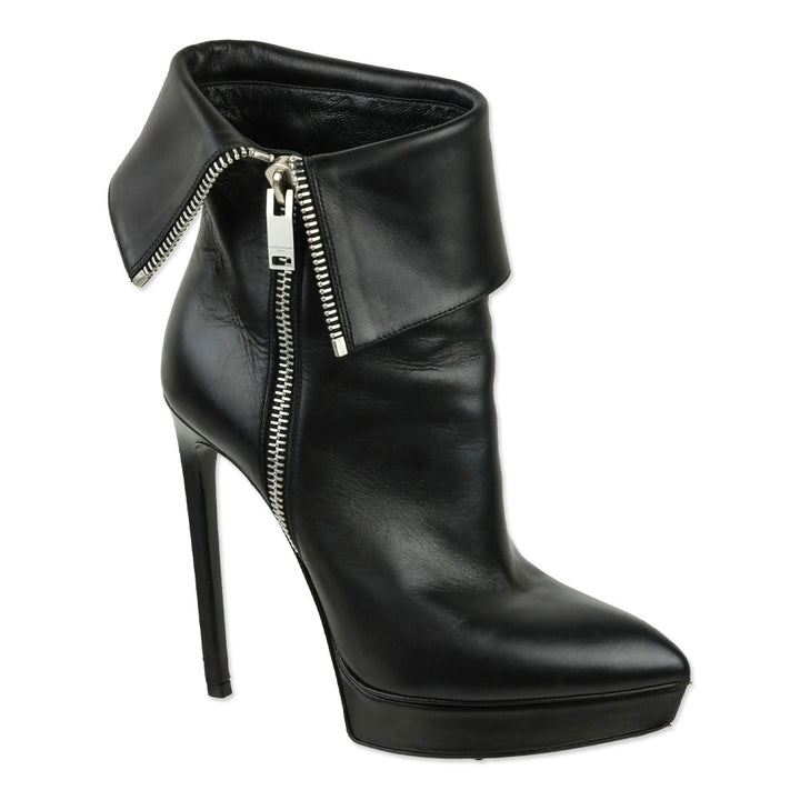 Saint Laurent Paris Black Leather Zip Foldover Janis 105 Ankle Boots