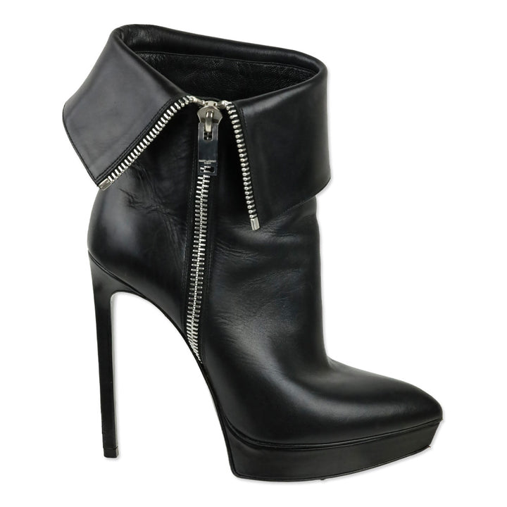 Saint Laurent Paris Black Leather Zip Foldover Janis 105 Ankle Boots