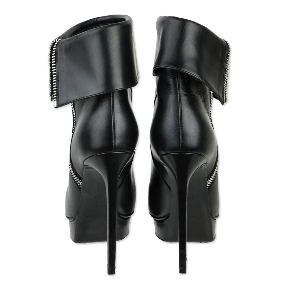 Saint Laurent Paris Black Leather Zip Foldover Janis 105 Ankle Boots