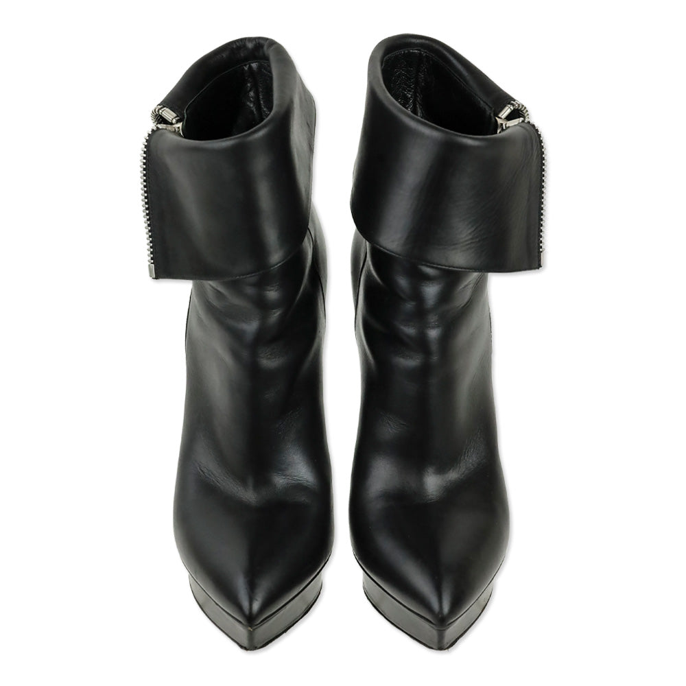 Saint Laurent Paris Black Leather Zip Foldover Janis 105 Ankle Boots