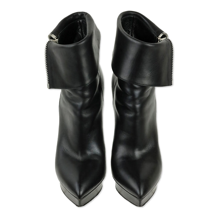 Saint Laurent Paris Black Leather Zip Foldover Janis 105 Ankle Boots