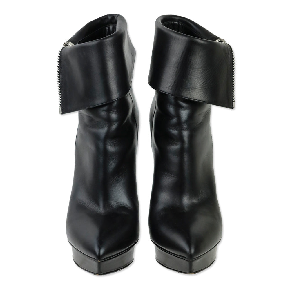 Saint Laurent Paris Black Leather Zip Foldover Janis 105 Ankle Boots