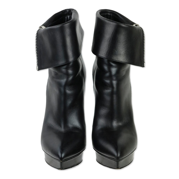 Saint Laurent Paris Black Leather Zip Foldover Janis 105 Ankle Boots