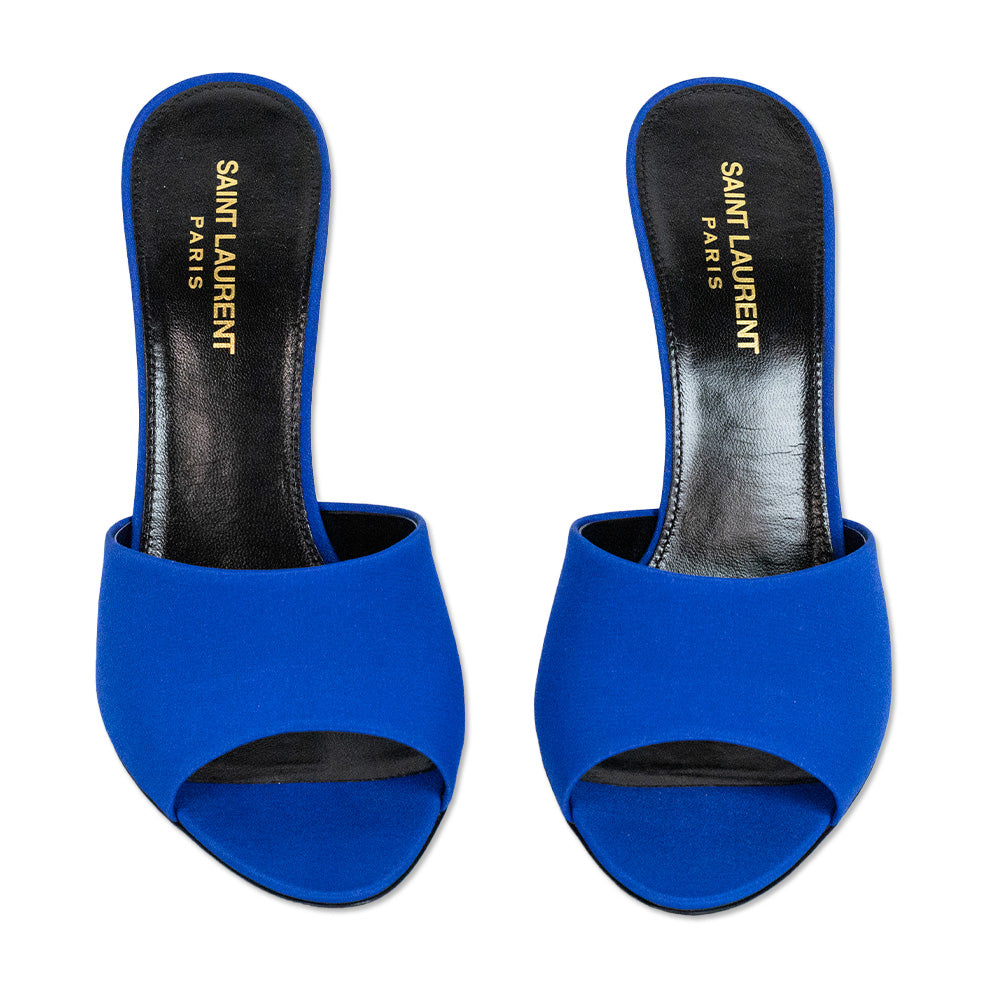 Saint Laurent Picasso Blue Crepe De Chine Mule Sandals