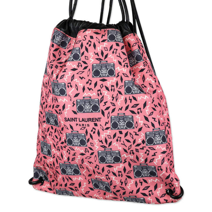Saint Laurent Pink Boombox Print Teddy Drawstring Bag