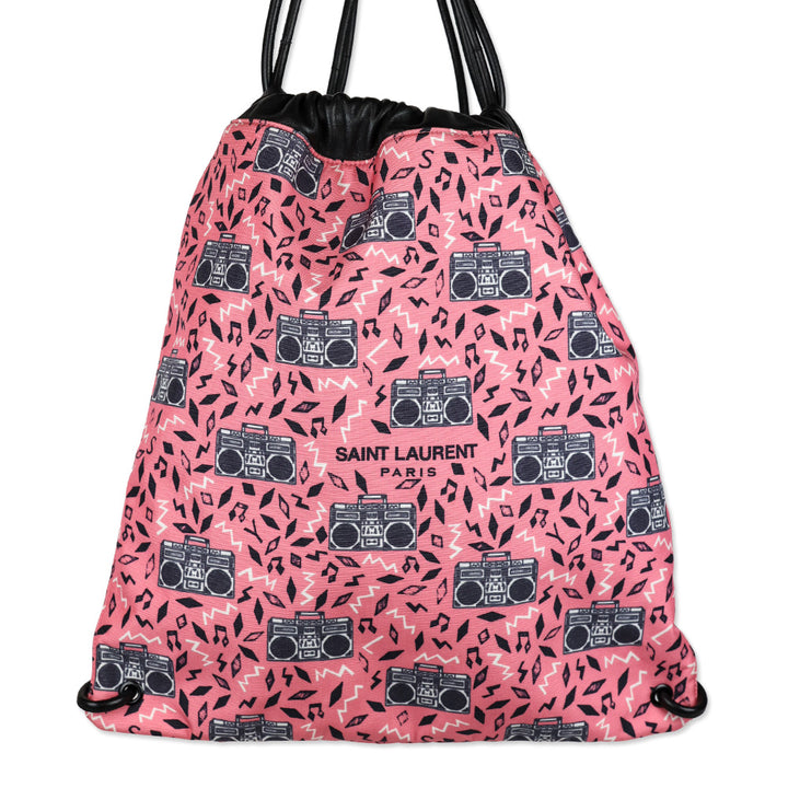 Saint Laurent Pink Boombox Print Teddy Drawstring Bag