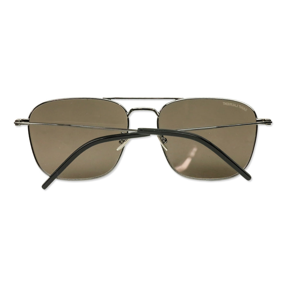 Saint Laurent Ruthenium/Brown Aviator Sunglasses