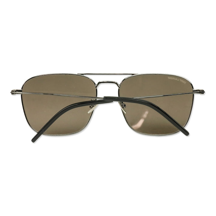 Saint Laurent Ruthenium/Brown Aviator Sunglasses