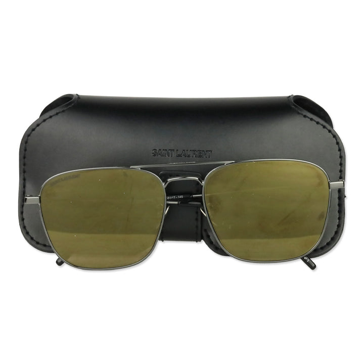 Saint Laurent Ruthenium/Brown Aviator Sunglasses