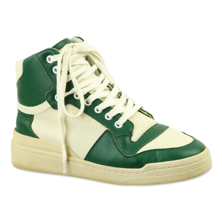 Saint Laurent SL24 Vintage White/Freak Green Mid Top Sneakers