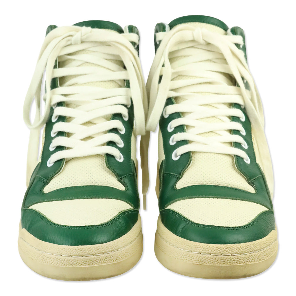 Saint Laurent SL24 Vintage White/Freak Green Mid Top Sneakers