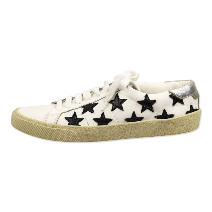 Saint Laurent SL/06 Optic White/Black Leather Low-Top Star Sneakers