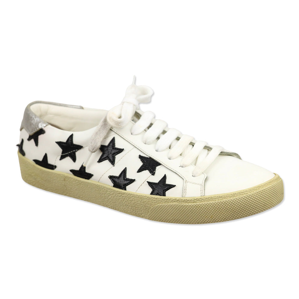 Saint Laurent SL/06 Optic White/Black Leather Low-Top Star Sneakers