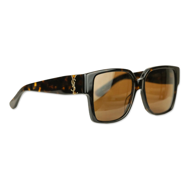 Saint Laurent Shiny Dark Havana Square-Frame Acetate Sunglasses