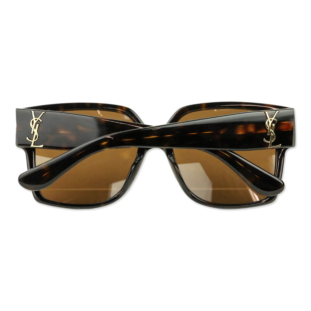 Saint Laurent Shiny Dark Havana Square-Frame Acetate Sunglasses