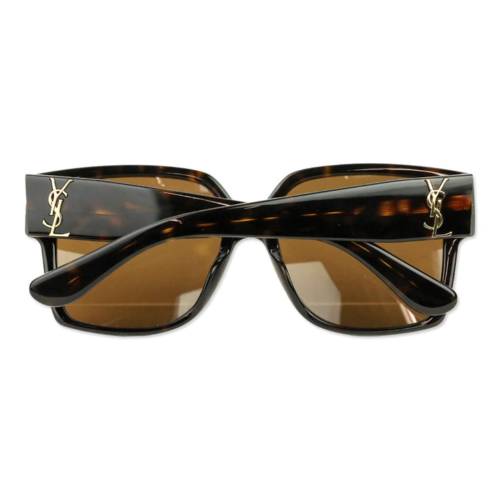 Saint Laurent Shiny Dark Havana Square-Frame Acetate Sunglasses