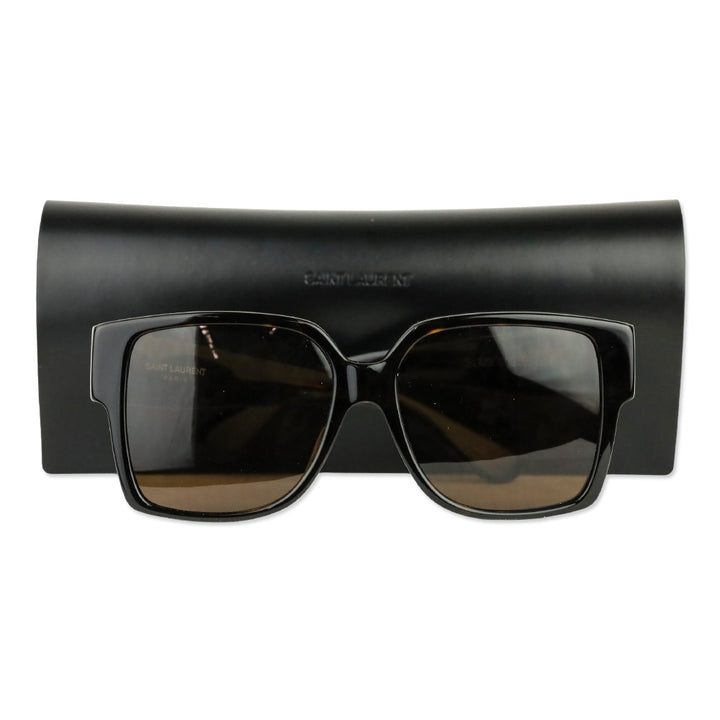 Saint Laurent Shiny Dark Havana Square-Frame Acetate Sunglasses