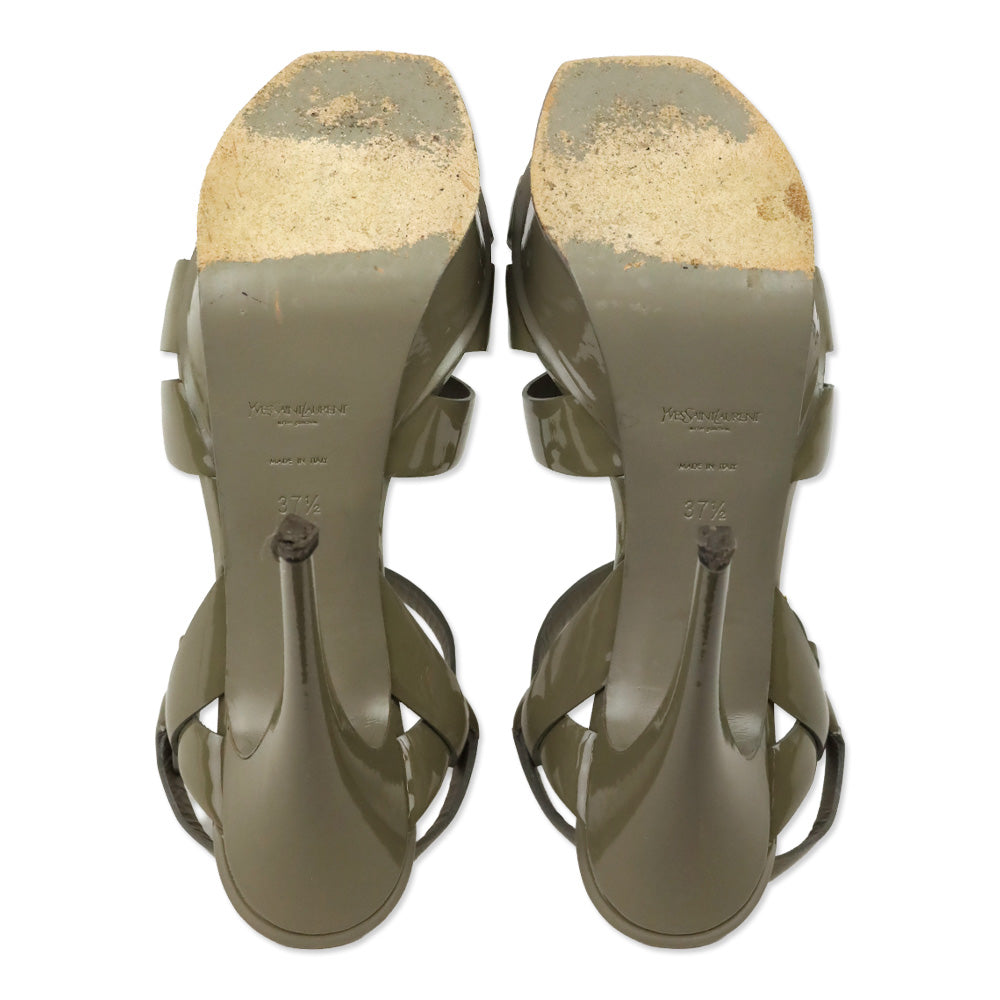 Saint Laurent Taupe Grey Patent Leather 105MM Tribute Platform Sandals
