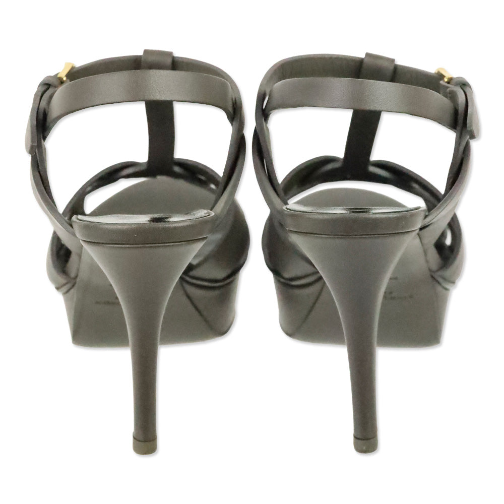 Saint Laurent Tribute 75MM Grey Smooth Leather Platform Sandals