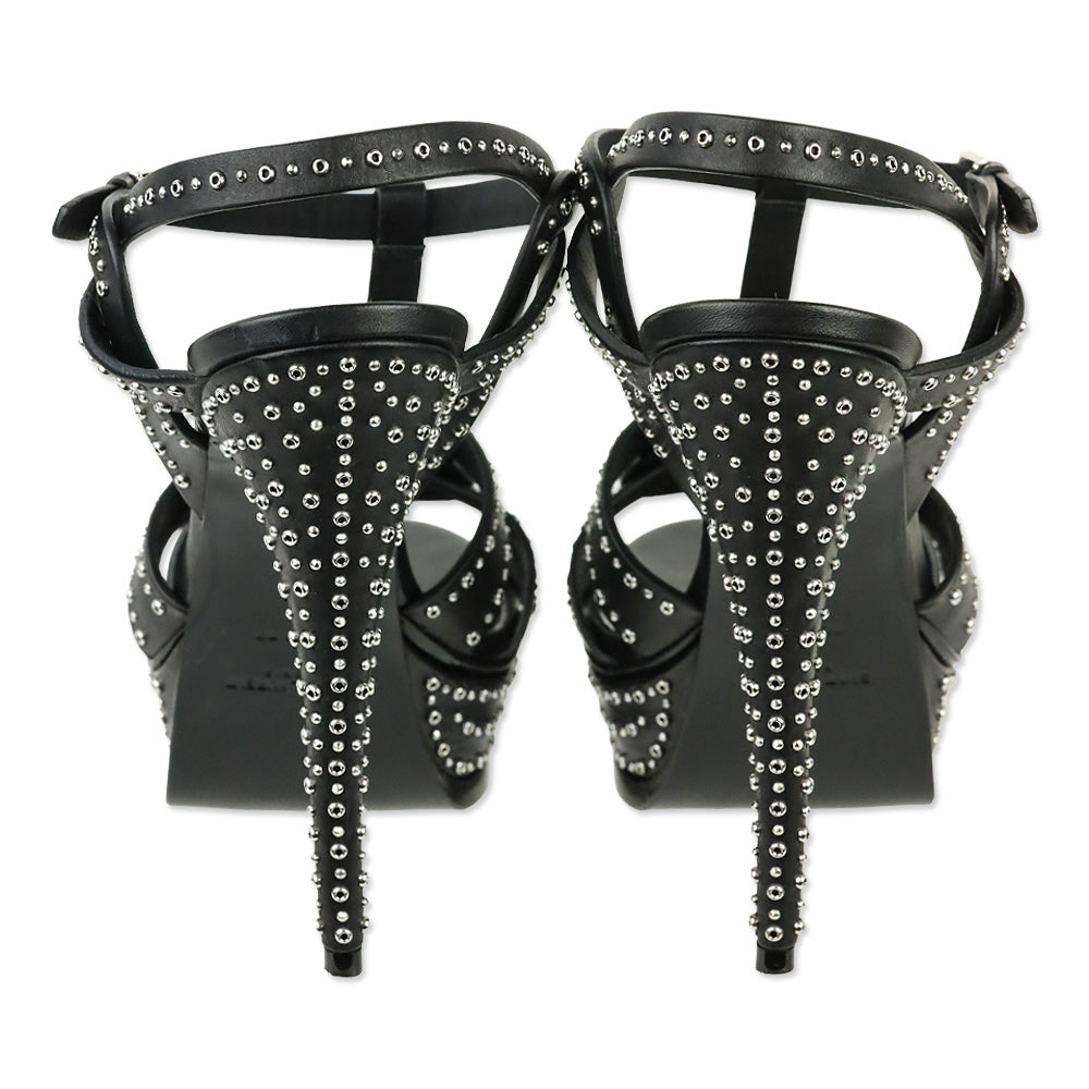 Saint Laurent Tribute Mini Grommet/Studded Black Leather Platform Heels