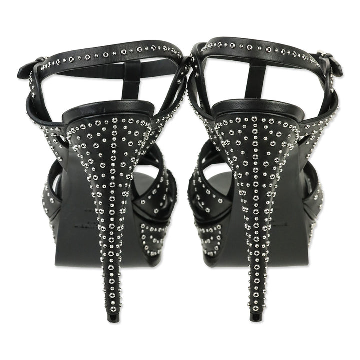 Saint Laurent Tribute Mini Grommet/Studded Black Leather Platform Heels
