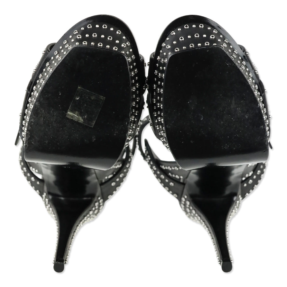 Saint Laurent Tribute Mini Grommet/Studded Black Leather Platform Heels