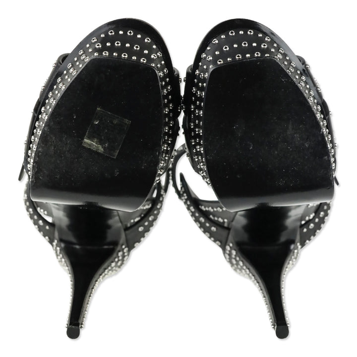 Saint Laurent Tribute Mini Grommet/Studded Black Leather Platform Heels