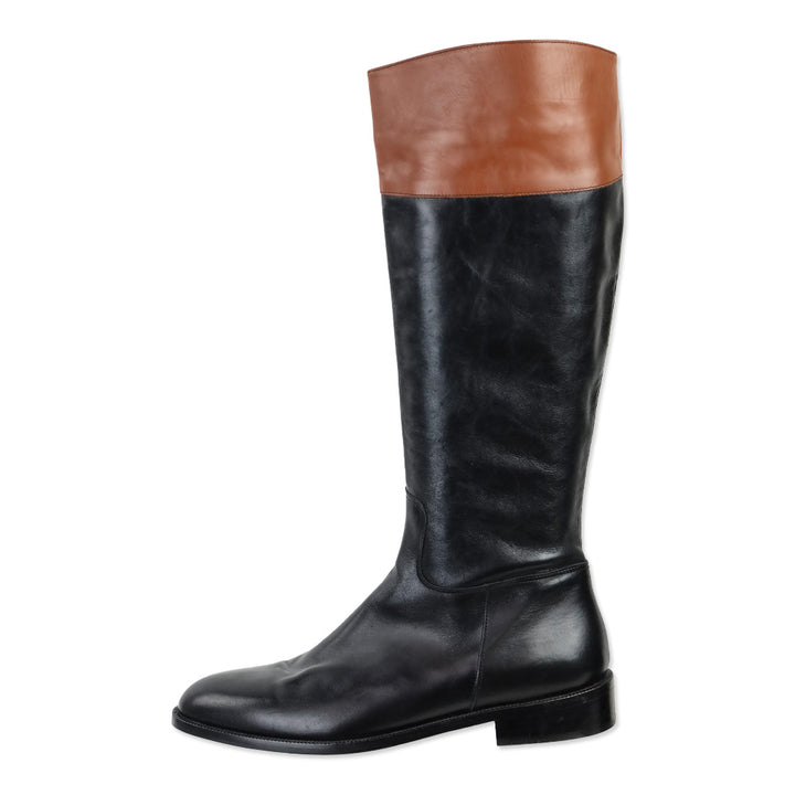 Saks Fifth Avenue Kensington Black/Brown Leather Riding Boots