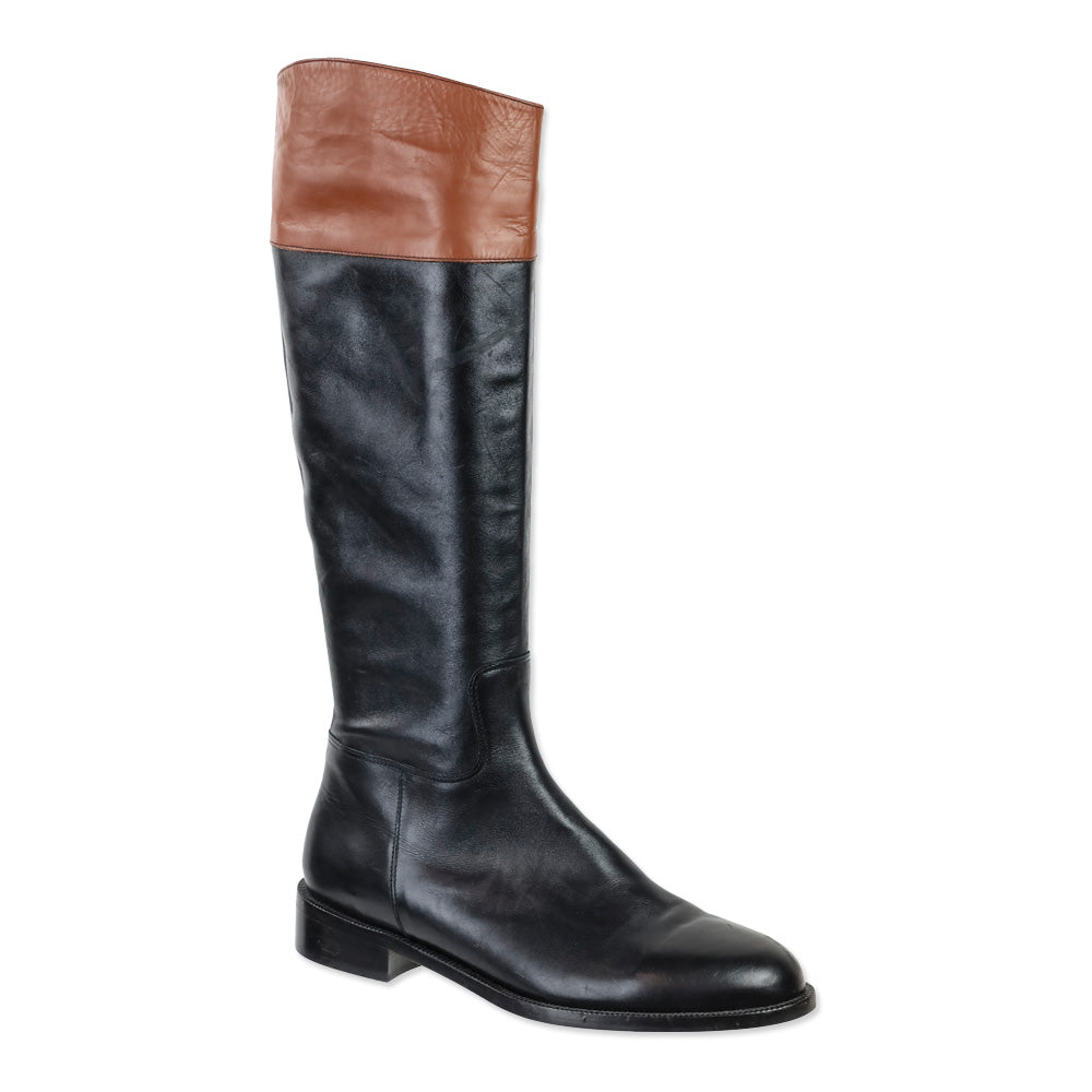 Saks Fifth Avenue Kensington Black/Brown Leather Riding Boots