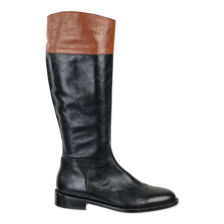Saks Fifth Avenue Kensington Black/Brown Leather Riding Boots