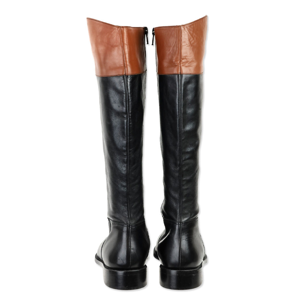 Saks Fifth Avenue Kensington Black/Brown Leather Riding Boots