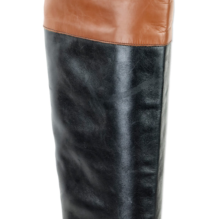 Saks Fifth Avenue Kensington Black/Brown Leather Riding Boots