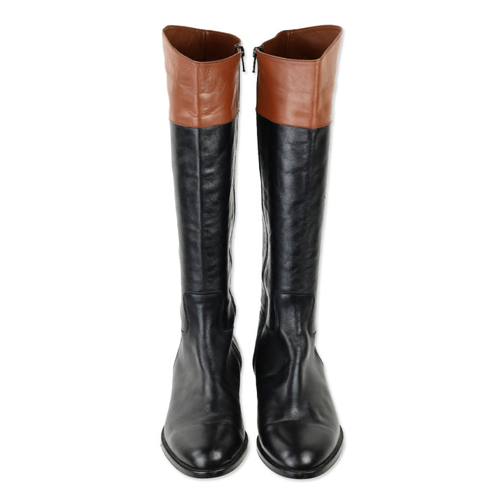 Saks Fifth Avenue Kensington Black/Brown Leather Riding Boots
