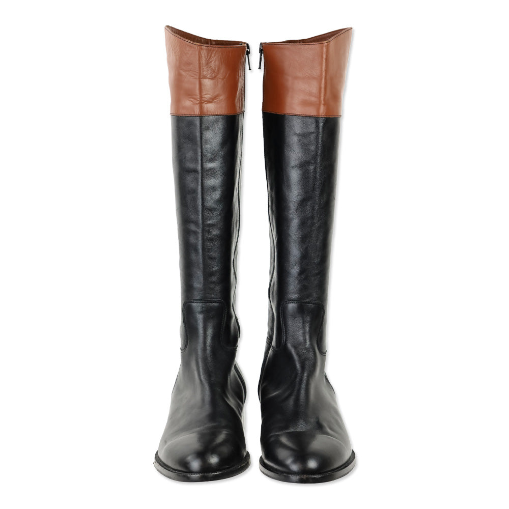 Saks Fifth Avenue Kensington Black/Brown Leather Riding Boots