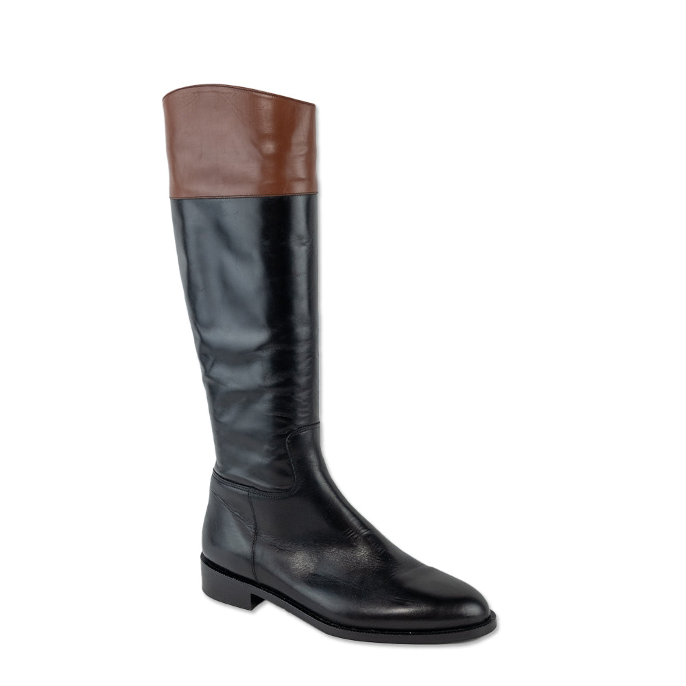 Saks Fifth Avenue Kensington Black/Brown Leather Riding Boots