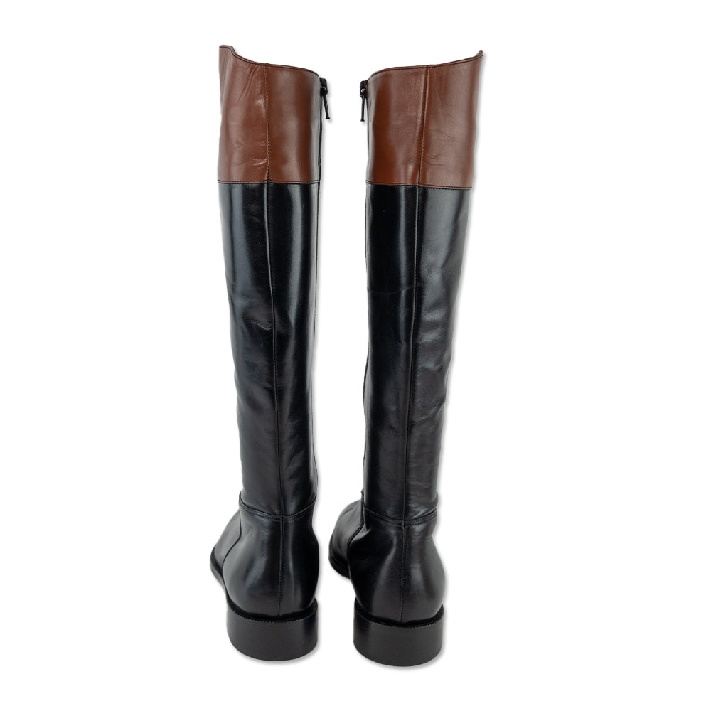 Saks Fifth Avenue Kensington Black/Brown Leather Riding Boots