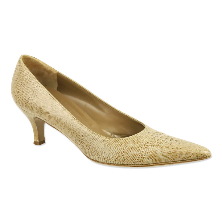 Salvatore Ferragamo Beige Snakeskin Pointed Pump