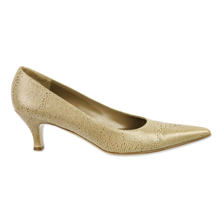 Salvatore Ferragamo Beige Snakeskin Pointed Pump