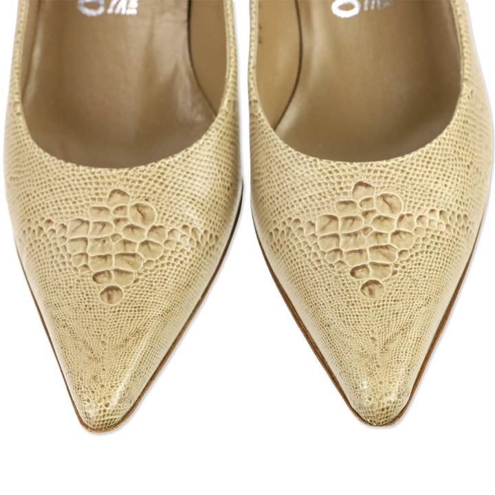 Salvatore Ferragamo Beige Snakeskin Pointed Pump